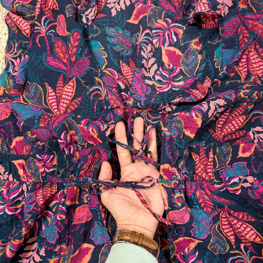 Torrid Tropical Leaf Print Ruffle Peplum Top Navy‎ Pink 4X Plus Size Blouse - Picture 5 of 8